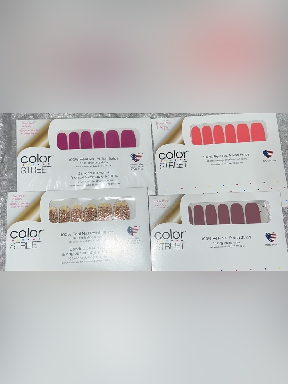 4 Color Street Nail Strips Caribbean Coral Manchester Mauve Coming Up Rose Gold
